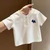 Camiseta de Algodão 100% Manga Curta com Botões para Verão, para Meninos e Meninas, Estampa de Desenho Animado Infantil Bebê, Camada Base Casual de Meia Manga, Tendência