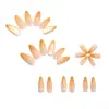 Uñas Postizas de Ojo de Gato Almendradas con Gradiente Naranja Dorado al Atardecer, Base Nude y Brillo, Pegatinas para Uñas Postizas, Suministros para Uñas Transfronterizos