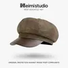 26 Chapéu Octogonal Novo de Outono Texturizado Retrô com Aba Curta e Acabamento em Couro, Estilo Simples e Artístico, Disponível para Atacado