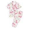 Pijama de Seda de Leche de Comercio Exterior Europeo para Mujer Primavera y Otoño Manga Corta Pantalón Largo Estampado de Gato Ropa de Casa Venta al por Mayor de Fábrica