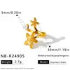 Anillo de Estrella de Mar de Venta Caliente con Incrustación de Perla, Chapado en Oro de 18K, Anillo Abierto Versátil Simple de Acero Inoxidable para Mujeres