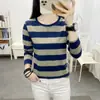 Camisa Básica de Manga Longa Listrada Nova Primavera e Outono Feminina Solta Casual Versátil Design de Nicho T-shirt Top Ins