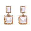 Brincos de cristal quadrados geométricos com agulha de prata, brincos de pedra preciosa transparentes com vento frio da Coreia do Sul, brincos quadrados Advanced Sense para mulheres