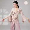 Francés Volantes Diagonal Solapa Cuello en V Manga Larga Danza China Entrenamiento Básico Forma del Cuerpo Ritmo Ropa de Práctica Manga Larga Fluido Adulto Práctica
