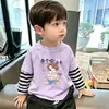 Camiseta Transpirable de Algodón Puro de Manga Larga Casual para Niños, Modelo Nuevo 2026 para Niños Mayores, Cuello Redondo, Top Rayado de Falso Dos Piezas