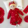 Atuendo de Año NuevoMameluco para Bebé Algodón Puro Rojo Otoño Invierno Bebé Recién Nacido Ropa de Año Nuevo Festivo