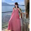 2025 Novo Estilo Francês Vestido Slip Rosa Super Fada Popular Deste Ano Vestido Feminino de Verão Estilo Doce de Férias Vestido Longo