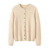 Nuevo cárdigan de punto 100% cachemira pura para otoño e invierno, color liso de moda, engrosado y cálido, top de manga larga para mujer con cuello redondo