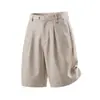 Shorts de traje vaporosos para verano, con cinturón ajustable, corte recto tridimensional, pantalones casuales plisados de longitud media con un toque de alta gama