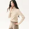Suéter de Cachemira para Mujer con Bordes Enrollados y Cuello Superpuesto, Suéter Base de Punto Cálido Holgado de Cuello Alto para Mujer