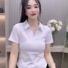 Camiseta de Manga Corta con Cuello Polo y Hombro Derecho de Diseño Europeo Talla Grande para Mujer Verano Nuevo Aspecto Adelgazante Top Cintura para Mujer