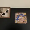 ¡Pequeña literatura y arte gris! Pañuelo Cuadrado Pequeño de Algodón Estampado Azul y Rojo Vintage Estilo Coreano Pañuelo Versátil de Alta Calidad
