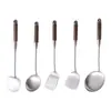 Juego de Utensilios de Cocina de Acero Inoxidable 304 y Madera de Nogal con Mango de Madera, Espátula para Cocinar, Cucharón para Sopa, Espumadera, Cuchara y Espátula Gruesas para el Hogar