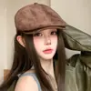 Gorra de Boina Retro Británica de Color Sólido para Mujer, Estilo Coreano Primavera y Otoño, Gorra de Pato Versátil que Adelgaza el Rostro, Boina de Calle de Moda para Pareja
