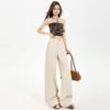 Jeans Anchos Color Blanco Crudo Mrzp para Mujer 2025 Nuevo Primavera y Verano Sueltos de Cintura Alta Caídos Perezosos y Relajados de Largo Hasta el Suelo