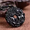Colar de Obsidiana Negra Guan Er Ye para Homens, Pingente Guan Gong Dupla Face, Colar Statement Guan Gong Deus Marcial da Riqueza Unissex, Estilo Moderno