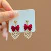 Otoño e Invierno 2023 Colgante de Lazo Rojo Pendientes de Flor Amor Rojo Festivo Pendientes Suaves Rojos Pin de Plata Mujer