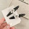 Grampo de Cabelo Flor de Strass com Bolinhas Estilo Coreano, Presilha Lateral, Presilha para Franja, Acessório de Cabelo Versátil, Presilha de Bico de Pato