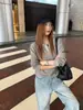 KITTIN Outono Feminino Estilo Coreano Old Money Patchwork de Listras Falso Duas Peças Gola Polo Manga Longa Malha Top K1174