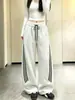Pantalones Deportivos Estilo Americano Tallas Grandes para Mujer Otoño Invierno Con Terciopelo Grueso MM Gorditas Pantalones de Pierna Curva Pantalones de Pierna Ancha de Cintura Alta para Bajitas Rayados de Moda