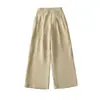 Pantalones de Lino de Pierna Ancha Estilo Perezoso Verano Nueva Moda Cintura Alta Holgados Adelgazantes Color Sólido Casual Rectos Largos para Mujer