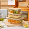 Contenedor de Almacenamiento de Alimentos de Vidrio de Borosilicato Alto Tapa de Madera de Bambú Lonchera Calentamiento en Microondas Caja Bento Sellada Bol para Almacenamiento de Frutas y Snacks