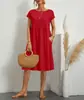 2026 Amazon Aliexpress Producto Nuevo Transfronterizo Europeo y Americano Vestido de Color Sólido sin Mangas Holgado de Algodón y Lino con Bolsillos en Stock