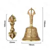 Sino Vajra de latão vintage transfronteiriço, instrumento tibetano de cinco pontas, sino tilintante com som claro, sino de cobre de cura, sino de mão gravado