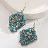 Pendientes Turquesa de Venta Caliente Transfronteriza Pendiente Colgante de Cruz de Diamante Exagerado Retro Estilo Étnico para Mujer