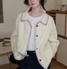 Cardigan Suéter Tricotado de Lã de Ovelha Feito à Mão Iceland Blue Iceland'650G de Peso Elevado para Mulheres