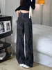 Jeans anchos estampados en negro y gris para mujer, nuevo estilo 2026, de cintura alta, corte holgado, adelgazantes, de pierna recta A13988-1