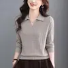 Estilo Nuevo Primavera/Otoño 2026 Suéter de Cuello Polo Capa Base para Mujeres de Mediana Edad Solapa Manga Larga Versátil Reductor de Edad Delgado