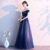 Vestido de noche estrellado para mujer, nuevo vestido de noche de banquete adelgazante con hombros descubiertos y degradado, vestido de anfitriona de dulce sueño