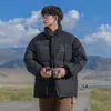 Jaqueta Curta de Algodão Acolchoada Quente de Couro PU Personalizada Estilo Outono/Inverno Casaco Gola Alta Simples Versátil Jaqueta Puffer