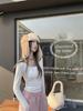 Camiseta de Encaje con Cuello en U Estilo Coreano para Mujer con Almohadillas en el Pecho, Capa Interior Cálida de Otoño e Invierno, Top Delgado Corto Sexy de Manga Larga