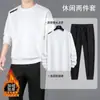 [Pacote de Duas Peças de Lã] Fato Esportivo Gola Redonda Tamanho Grande Masculino Casual Outono e Inverno Moletom de Manga Comprida Conjunto Completo