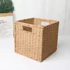 Cesta de armazenamento dobrável de corda de papel tecida à mão caixa de armazenamento de bugigangas para sala de estar quarto cesta de armazenamento doméstica tecida com grama tecida de imitação de rattan