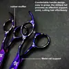 Tesoura profissional para cabeleireiro Wingsbro, 6,5 polegadas (cerca de 17 cm) Tesoura reta com padrão roxo, tesoura reta e tesoura de dentes finos, todas de aço, tesouras de barbeiro feitas à mão.
