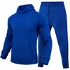 Conjunto unisex casual de otoño e invierno de 220 g, talla europea, color liso liso, conjunto de dos piezas de sudadera holgada de forro polar y pantalones de chándal