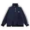 Sudadera casual retro estilo americano con retazos y cuello alto para hombre, chaqueta pullover holgada de cuello alto para otoño e invierno, top para estudiante y pareja