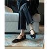 Zapatos de Punta con Hebilla de Remache de una Sola Capa para Mujer 2025 Nuevos con Altura Interior Elevada Charol Negro Estilo Francés Elegantes Zapatos Mary Jane