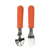 Cuchara Tenedor de Silicona Acero Inoxidable para Bebé Mango Rayado de Silicona Tenedor Cuchara de Acero Inoxidable Tenedor Cuchillo y Tenedor Vajilla de Silicona de Grado Alimenticio