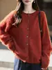 Suéter de punto para mujer, 100% lana pura cepillada, cuello redondo, borde enrollado, casual, corte holgado, con estampado floral, abrigo suéter de alta gama