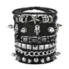 Set de 4 Pulseras de Cuero Estilo Trendy Europeo y Americano Transfronterizo, Pulsera de Estrella de Cinco Puntas con Remaches Estilo Punk Personalizada, Set para Hombre