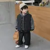 Conjunto de 3 Peças Colete Listrado para Meninos Estilo Coreano Espessado Outono e Inverno Crianças Pequenas e Médias Menino Estiloso Bebê Roupas da Moda