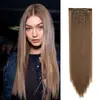 Peluca de mujer europea y americana de pelo largo y liso, juego de 7 piezas de 16 tarjetas, peluca de clip, extensión de pelo para peluca