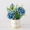 Ins Set de Flores Artificiales Nórdicas Jarrón de Hierro Forjado Flor de Rosa Planta Artificial en Maceta Decoración para el Hogar Maceta de Flores Falsas