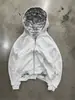 Amazon transfronterizo europeo y americano 2026 nueva chaqueta sudadera holgada reversible con capucha y cremallera de letras con estampado de leopardo para hombre