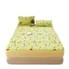 Sábana bajera nueva, todo incluido, funda de cama antideslizante, adecuada para dormitorios universitarios y habitaciones, con un fresco estampado floral verde estilo japonés, un juego de ropa de cama de tres piezas