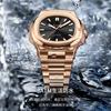 Reloj Popular para Hombre de Negocios de Movimiento de Cuarzo con Fondo Transparente, Correa de Acero, Esfera Redonda, Resistente al Agua 40m, Esfera Grande para Hombre